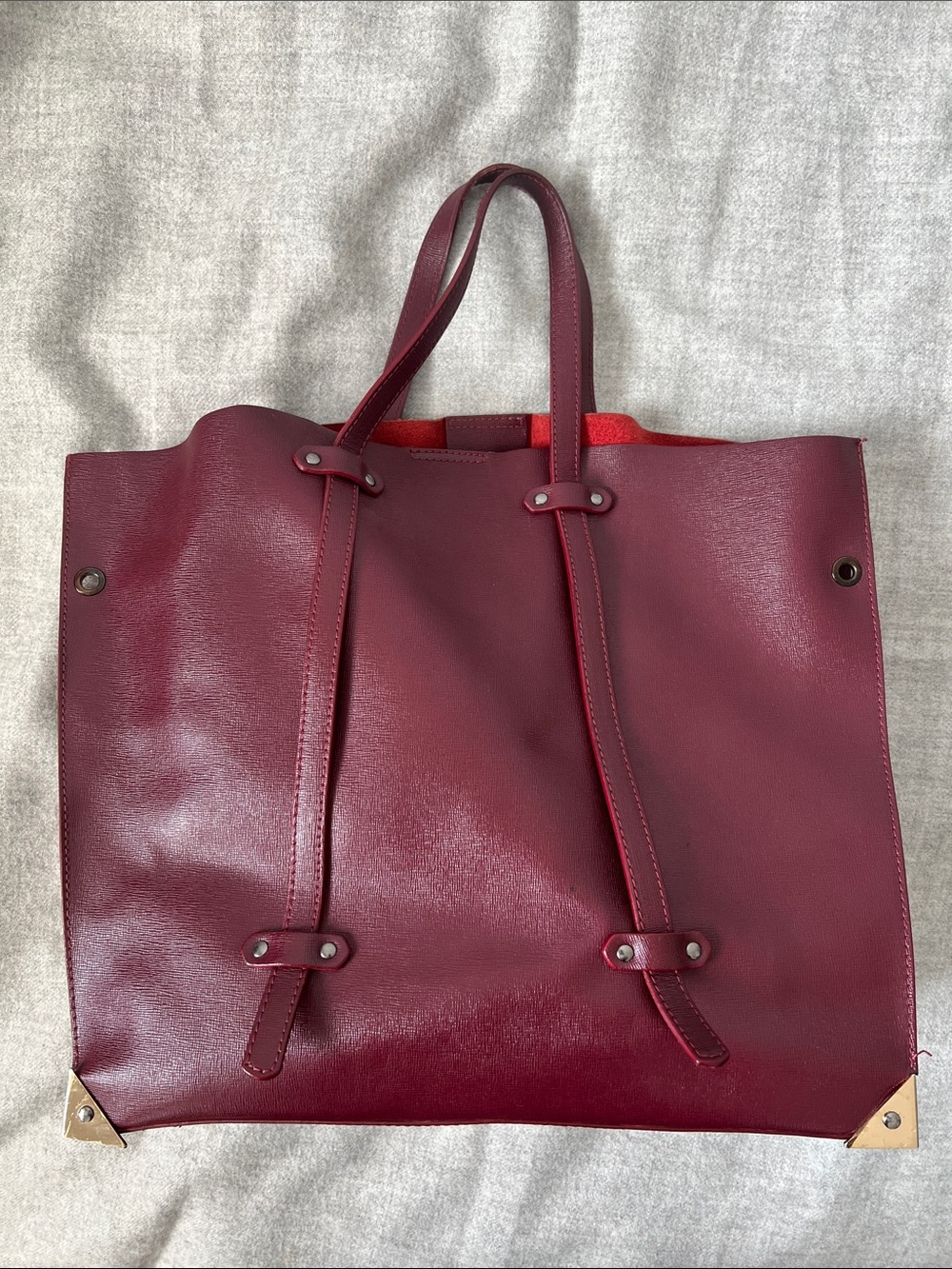 Alberta Di Canio Genuine Leather Large Tote Bag - Burgundy (Made in Italy)